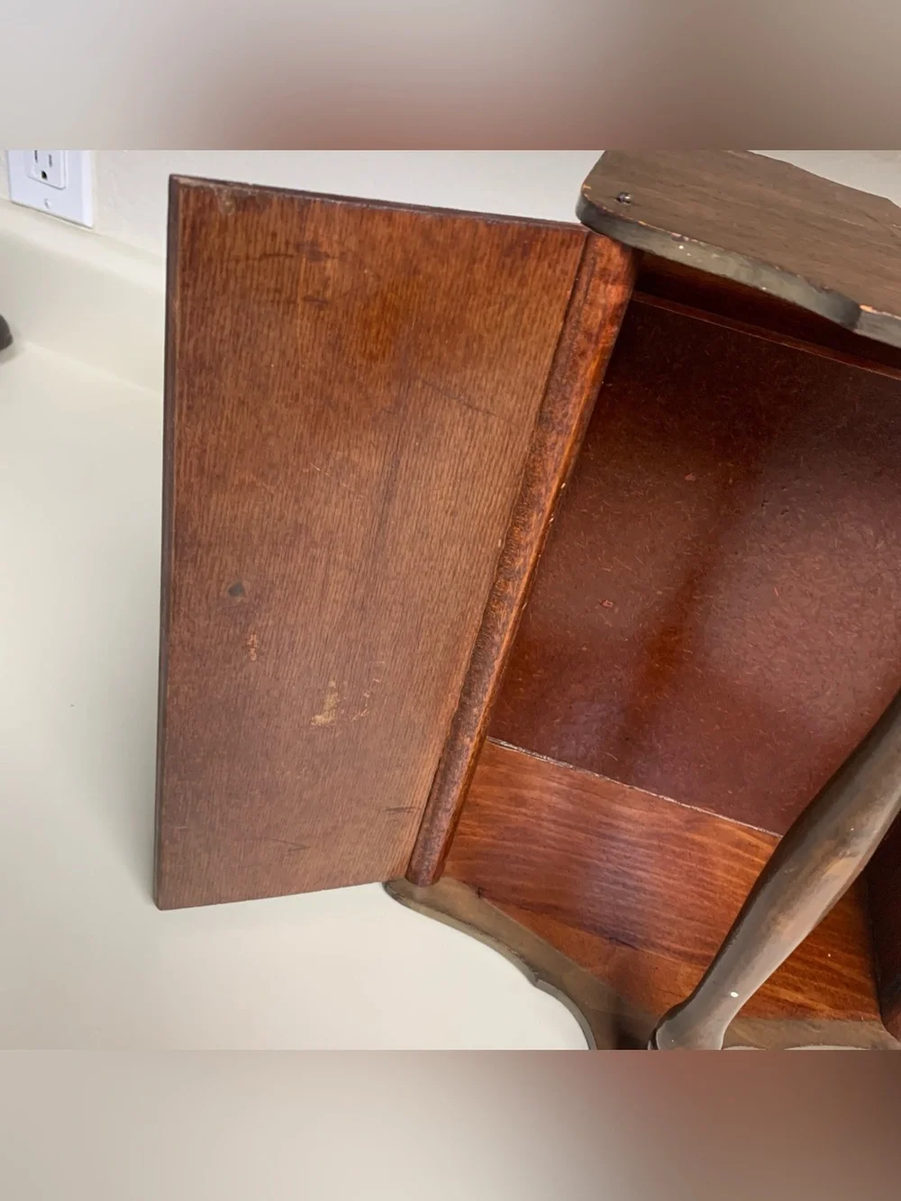 Vintage Wooden Sewing Box with Handle - Dark Brown